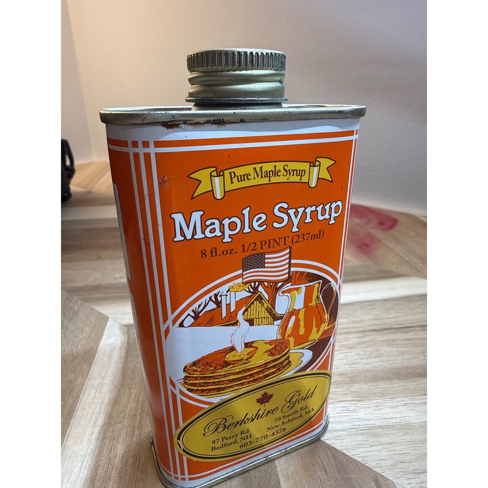 Berkshire Gold Pure‎ Maple Syrup Vintage Tin 8 fl oz Advertisement